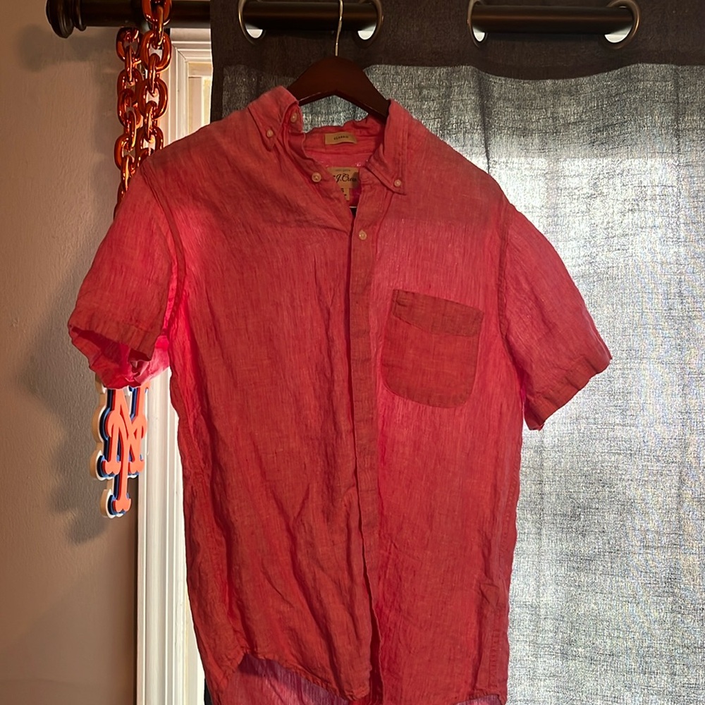 j Crew irish linen button down pink